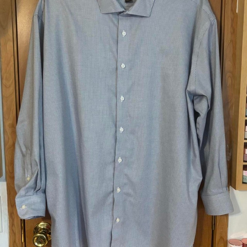 Pronto Uomo Non-Iron Stretch Modern Fit Blue/White Check Dress Shirt 20 34/35